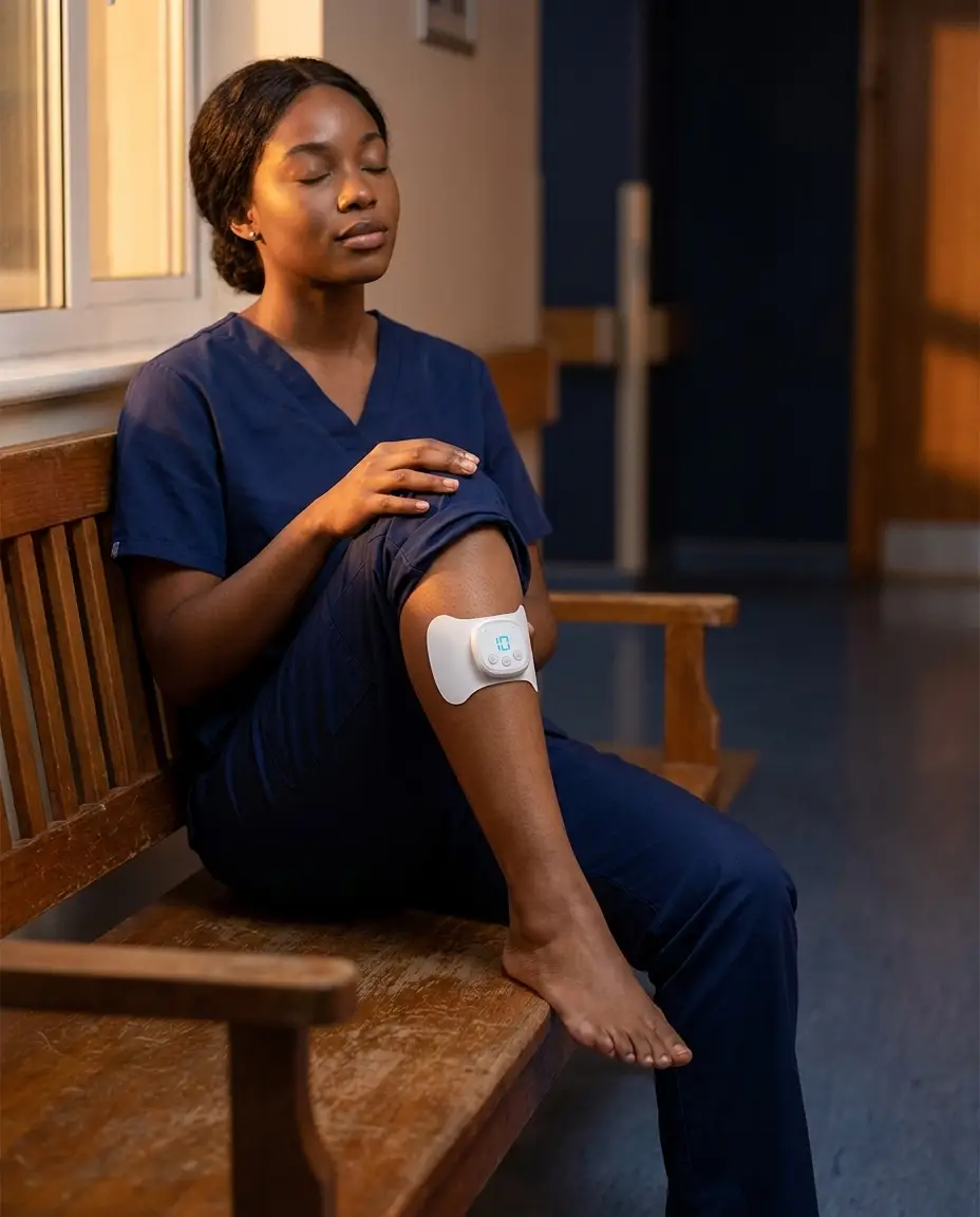 On-feet worker relief - pod on the calf after a shift